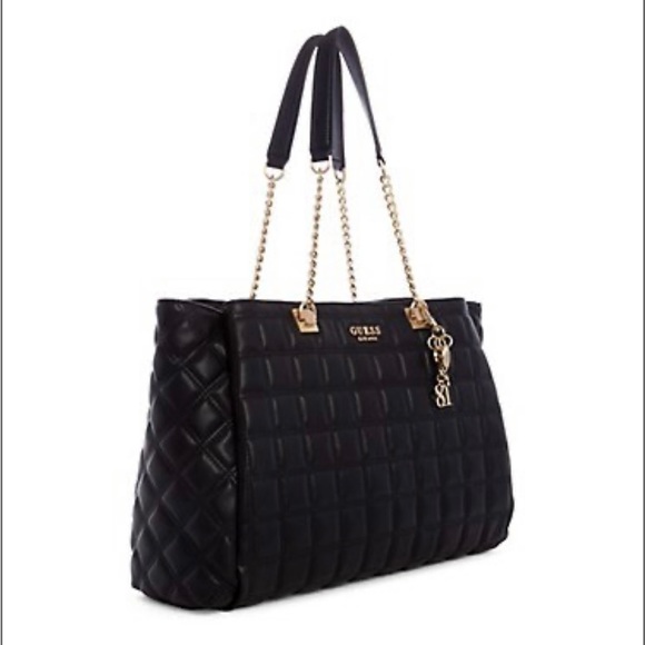 Guess Kamina Quilted Girlfriend Tote - Black with Gold Hardware - Picture 2 of 3